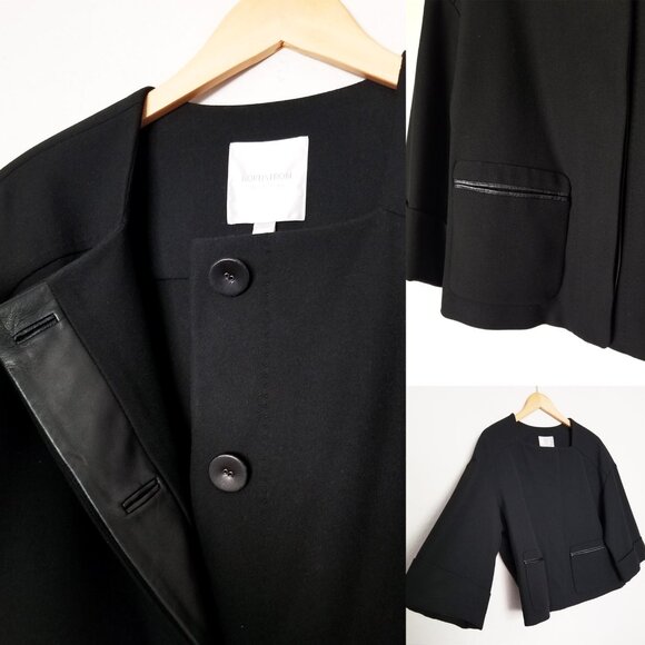 NEW Nordstrom Collection Leather Trim Ponte Knit Blazer Jacket S Black Crop $298 - Picture 12 of 16